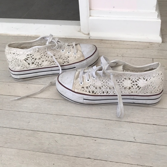 White Lace Platform Sneakers - Picture 2 of 4